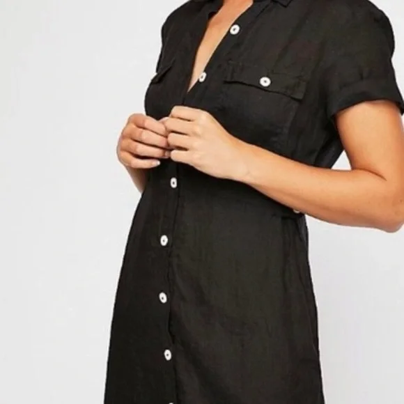 Free People black button up mini linen dress